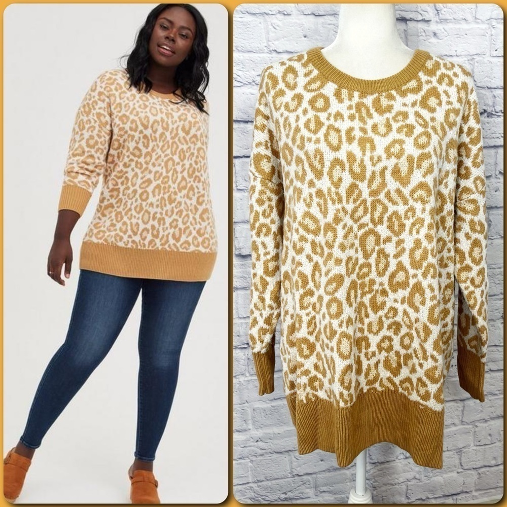 Torrid Popcorn Leopard Print Drop Shoulder Sweate… - image 1